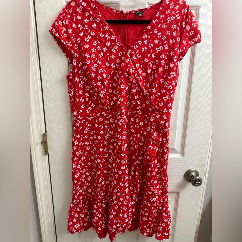 JCrew Red Floral Women's Wrap Dress - Size 14